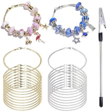 Imagem de Exway 20 unidades de corrente de pingente de cobra 20 cm, inclui 10 unidades de corrente de ouro e 10 peças, kit de pulseira de corrente de prata com fechos de lagosta para artesanato faça você mesmo