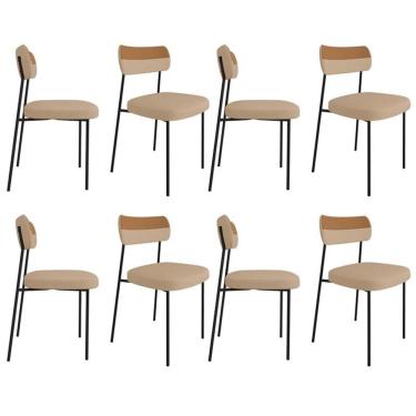 Imagem de Kit 8 Cadeiras Mila Laminado Caramelo/Linho Bege - FdECOR