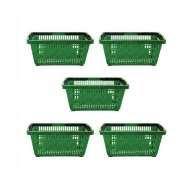 Imagem de Kit - 5 Cestos Compras Plástica D100 Cód. 3000 Verde - Della Plast