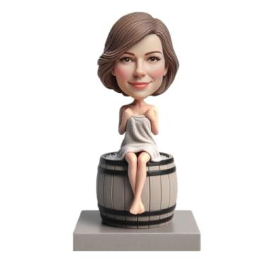Imagem de Lady in Barrel Bobblehead feito à mão a partir da sua foto, presente encantador para amantes de relaxamento, mãe, namorada, irmã, doce decoração para prateleiras de banheiro, presente perfeito para