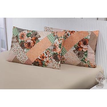 Imagem de Jogo Lençol 3 Peças Queen Estampado Patchwork Cáqui 100% Algodão 200 Fios Ponto Palito (Cáqui, 40cm)