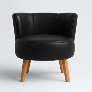 Imagem de Cadeira Estofada para Sala de Espera Tecido Corano Confortável Pés de Madeira Reforçado MOBLAN decor (Preto)