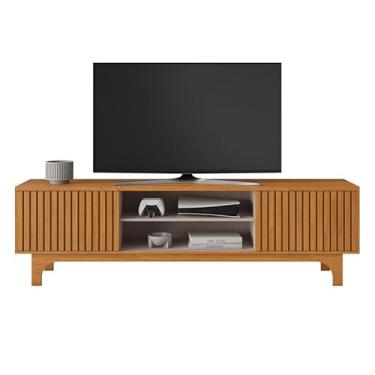 Imagem de Rack para TV até 70” com 2 Portas de Correr Ripado Pés Usinados (Off/Marrom)