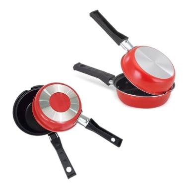Imagem de Frigideira Dupla Antiaderente 14 cm – Compacta, Versátil, Lanches Rápidos, Hambúrguer, Omelete, Panqueca - Cor Vermelha