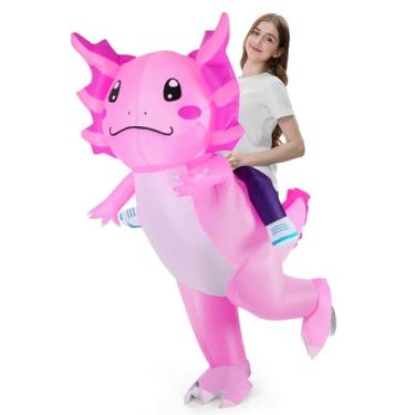 Imagem de VioraWhite Fantasia inflável de Axolotl adulto unissex salamandra mexicana divertida passeio em fantasia para cosplay de Halloween festa jogos (rosa)
