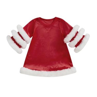 Imagem de Frietlebird Vestido infantil de Natal para meninas, vestido de Papai Noel, manga comprida, princesa, festa, lindo traje de Natal, B - vermelho, 4-5T