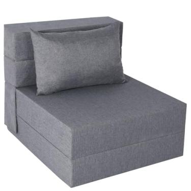 Imagem de Fvkind Sofá-cama dobrável, sofá futon conversível com travesseiro, cadeira dobrável com capa lavável, sofá dobrável para quarto de hóspedes, sala de estar, dormitório, tamanho individual, cinza claro