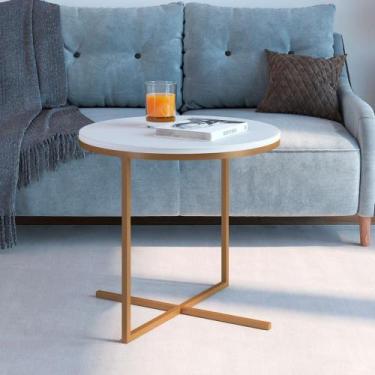 Imagem de Mesa de Centro Redonda Sala de Estar 50cm x 46cm Pés em Aço - Artesano