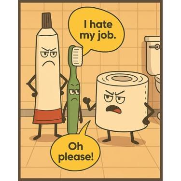 Imagem de ZUKIY Pôster de quadrinhos Toilet Talk - Arte engraçada de parede de banheiro sem moldura 20 x 25 cm - Decoração de banheiro preto e branco para casa ou escritório - Arte fofa para espaços modernos