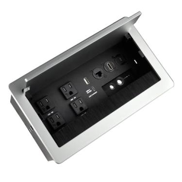 Imagem de Mesa de conferência, hub de energia, mesa de conferência, conectividade, caixa, tomada embutida, tomada de mesa, tomada embutida, tomada USB-c 65Woutlet com portas USB, tomada de bancada (prata)