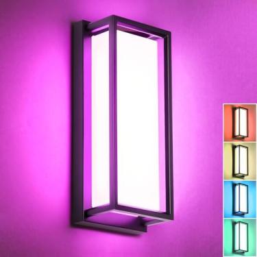 Imagem de SHIMR Luzes de parede externas, luzes de varanda inteligente 1500LM RGBCW, luminária externa, controle Wi-Fi, mudança de cor, arandela IP65 à prova d'água, funciona com Alexa Google Assistant [listado