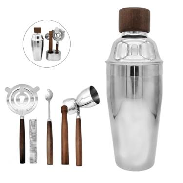 Imagem de WELESHEI Conjunto de 6 peças para bartending com coqueteleira de 550 ml, coador duplo e suporte fosco, ferramentas de bar de aço inoxidável para casa e profissional, coquetel, festa, clube, pub