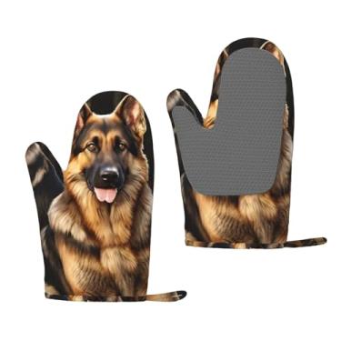Imagem de Luvas de forno de silicone resistentes ao calor, luvas de cozinha forradas de algodão grosso, conjunto de 2 pegadores de panela longos, flexíveis, luvas de cozinha de pastor alemão à prova d'água para