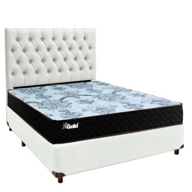 Imagem de Cama + Box Branco e Colchão Molas Ensacadas Casal - Life Gold Paropas 
