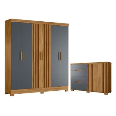 Imagem de Guarda Roupa Casal Valença e Cômoda Texas Freijó Cinza – Moval