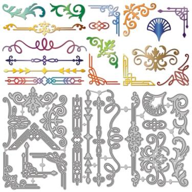 Imagem de GLOBLELAND Matrizes de corte de moldura de janela com padrão de arte decorativa para fazer cartões, molduras de corte de matriz de canto de renda, estênceis de metal para scrapbook, bordas, gravação