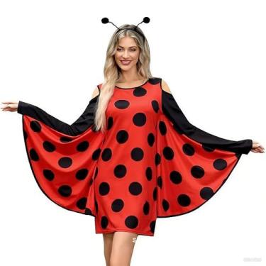 Imagem de ChungLong0593 Vestido feminino de fantasia de abelha/joaninha - vestido de ombro vazado com asas para cosplay para festa de Halloween, Vermelho, M