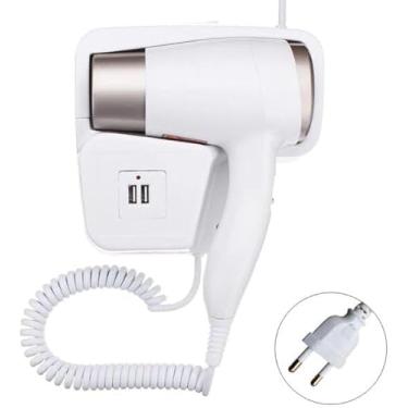 Imagem de Secador de Cabelo 1500w, 220v Potente, com Suporte de Parede para Banheiro Hotel Casa Suíte Pousada Carrega celular