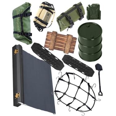 Imagem de RCYouHott RC Crawler Car Decoration Upgrade Parts for 1/18 TRX4M 1/24 SCX24,Luggage Net/Package/Luggage/Sleeping Bag/Fuel Tank/Shovel/Oil Drum/Sand Ladder/Roof Awning,(Green,Black)