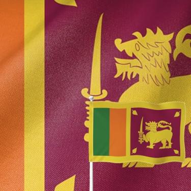 Imagem de YongFoto Bandeira do Sri Lanka 0,6 x 0,9 m Faixa nacional de serapilheira dupla face quatro lados costurada cor viva durável resistente ao desbotamento UV resistente a intempéries jardim quadrado ao