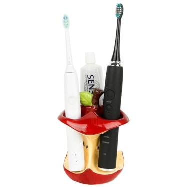 Imagem de DODAMOUR Suporte de escova de dentes de maçã de cerâmica, organizador de banheiro com 3 compartimentos, acessório de bancada com design de núcleo de maçã, suporte vitrificado para escovas elétricas