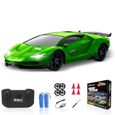 Imagem de YUAN PLAN RC Drift Car, 1/24 4WD Remote Control Car 2.4GHz High Speed Drifting RC Cars with LED Light, Two Rechargeable Batteries and Drift Tires for Kids Boys Girls and Adults, Green