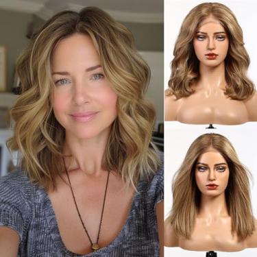 Imagem de starluck Perucas de cabelo humano lace frontal perucas de cabelo humano para mulheres misto marrom pelucas de mujer pelucas de mujer humano 40,6 cm ondulado realista e natural uso diário