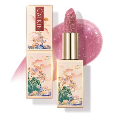 Imagem de CATKIN Bálsamo labial com glitter, hidratante labial ultra hidratante, cuidado labial com vitamina E, nutritivo para lábios rachados e secos, unicórnio C14 - ameixa