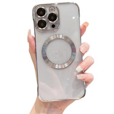 Imagem de Capa Case Anti-Impacto Transparente de Silicone Magnética Para iPhone 14 Pro (Prata)