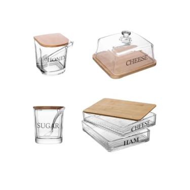 Imagem de Kit Porta Frios Queijeira Meleira Açucareiro Vidro e Bambu Wolff