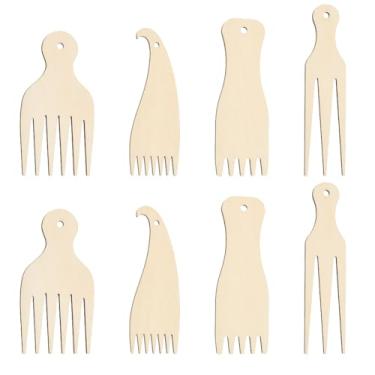 Imagem de AHANDMAKER 8 peças de pente de tecelagem de madeira, 4 estilos, tear de tricô, franja, pente trançado, ferramentas para tricô, artesanato, tapeçaria, tapete, suéter, lenço, tapeçaria, artesanato