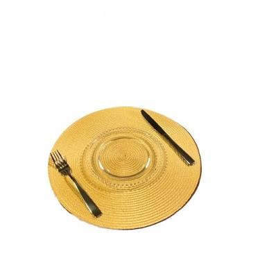 Imagem de Sousplat Jogo Americano 6 Unidades Redondo Jantar para Mesa Posta Descanso de Prato(Amarelo Palha,Kit 6)
