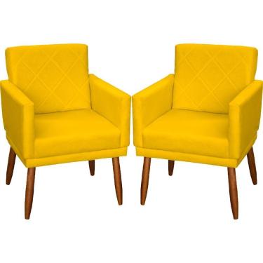 Imagem de Kit 2 Poltronas Decorativa Para Sala Recepção Beatriz Suede Cores Pé Palito Castanho