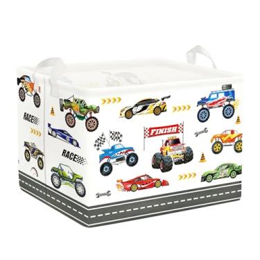 Imagem de Clastyle City Car Cesto de lavanderia para bebê, cesta de armazenamento infantil, caixa de presente de brinquedo, organizador de roupas dobrável, cesto de berçário para quarto, caminhão monstro, 40 x