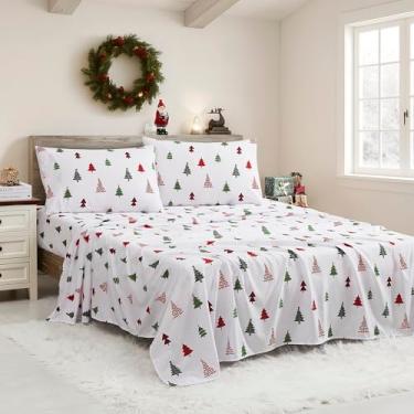 Imagem de Lençóis de Natal tamanho solteiro com tiras embutidas – Roupa de cama aconchegante de Natal para alegria de férias e sonhos de inverno – Sono macio e confortável para celebrações sazonais, árvores de