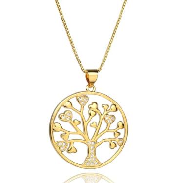 Imagem de LOMISS COLAR FEMININOS PINGENTE FOLHEADO A OURO 18K ARVORE DA VIDA ZIRCÔNIA COLARES