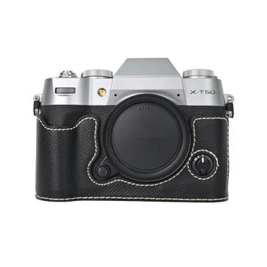 Imagem de VOVMOEYA Capa de câmera para câmera digital sem espelho FUJIFILM X-T50, meia capa Fuji XT50 com interior de microfibra macia, funciona bem com orifício de 1/10.2 cm-20 fios, textura retrô de couro PU