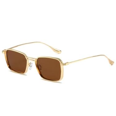 Imagem de Óculos de sol retrô quadrado feminino com armação de metal, óculos de sol fashion, proteção UV400, masculino, punk (chá dourado)