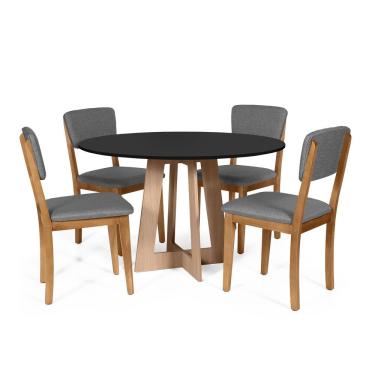 Imagem de Mesa De Jantar Redonda Montreal Pret/jade Com 4 Cadeiras Estofadas Ella Cinza Escuro