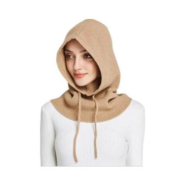 Imagem de Gorro De Inverno Feminino Quente De Cashmere Tricotado Com Capuz E Cob