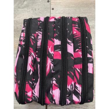 Imagem de Estojo camuflado 4 repartições rosa com preto - Banca Da Val