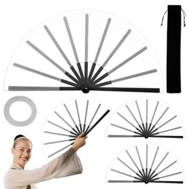 Imagem de 4 peças de leques chineses de Kung Fu Tai Chi, ventiladores dobráveis portáteis para homens e mulheres, apresentações, decorações de dança, festivais (preto)