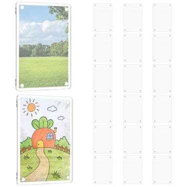 Imagem de 20 peças de moldura magnética acrílica para foto de geladeira estilo Polaroid, decoração magnética dupla face para o dia das mães