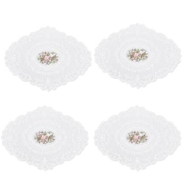 Imagem de 4 peças de jogo americano retrô de renda, doilies de crochê francês, tapete de copo estilo francês retrô, tapetes de mesa de jantar bordados, tapete de toalha de mesa bordado oco para casamento em