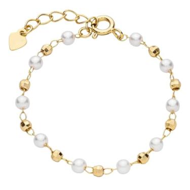 Imagem de Pulseira Para Bebê Bolinhas Dourada E Pérola Banhada A Ouro