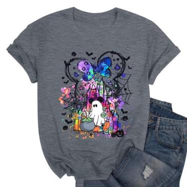 Imagem de Camiseta feminina TAOHONG Magic Kingdom Ghost Halloween cinza