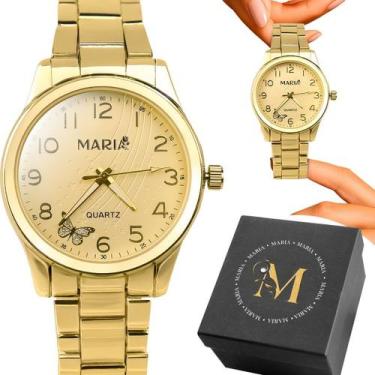 Imagem de Relogio Feminino Inoxidável Dourado Aço Banhado + Caixa Original Delic