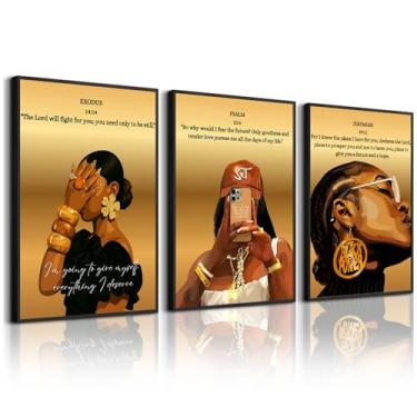 Imagem de Arte de parede de menina negra pôster em tela cristã versículo bíblico decoração de parede moderna mulheres afro-americanas impressões de mulheres negras pinturas religiosas da moda escritura para