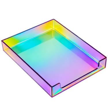 Imagem de Bandeja de papel, organizador de arquivos de acrílico para mesa, organizador de cartas, organizador de documentos, armazenamento para revistas A4, 35 x 27 x 6 cm, iridescente