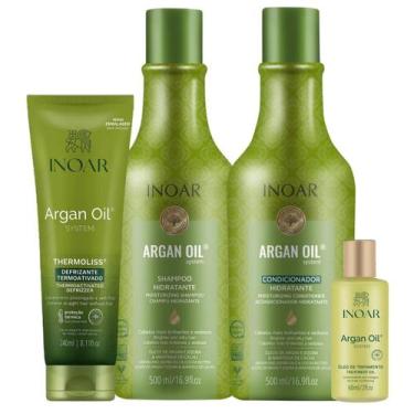 Imagem de Kit Inoar Argan Oil Sh 500ml + Cond 500ml + Defrizz 240ml + Óleo 60ml